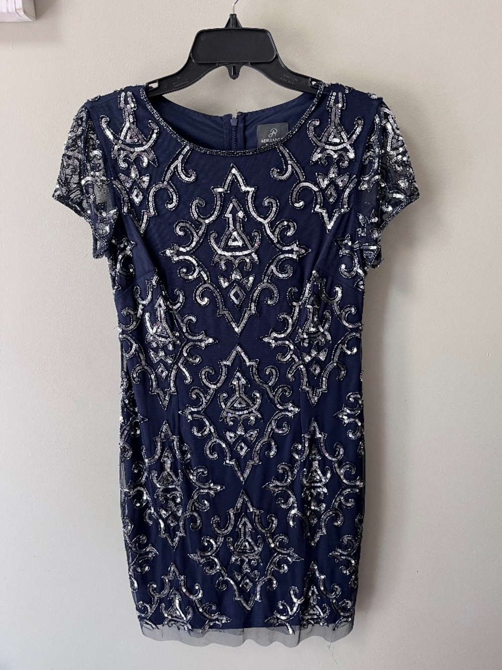 Adrianna Papell Sequin Navy Blue Mini Dress/Size 6 Petite